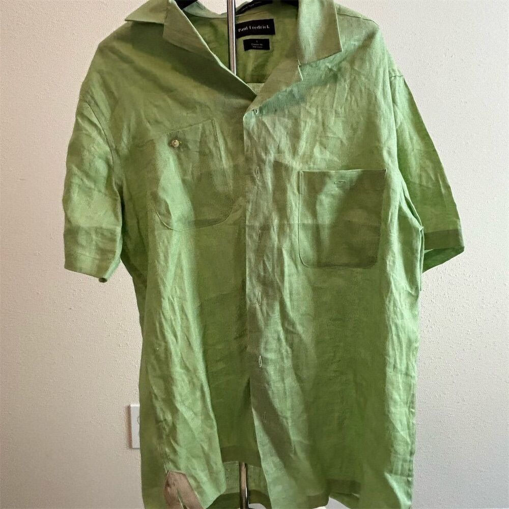 Paul Fredrick Men's‎ Classic Fit Green Linen Short Sleeve Shirt M